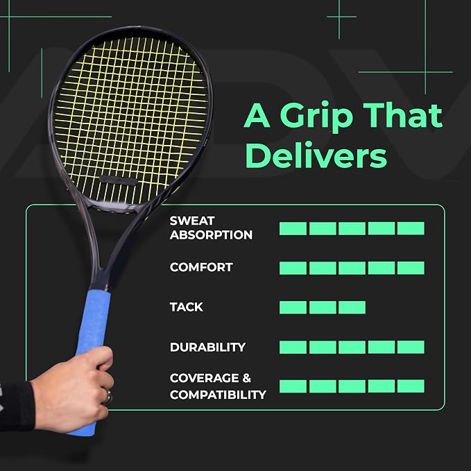 ADV Dry Tennis Overgrip Tape - 3, 6, 12, 30, 60 Pack - FeltTac Tennis Racket Grip Tape - Ultra Absorbent Tennis Grip Tape - Comfort Tennis Racket Grips - Tennis Grips Overgrip