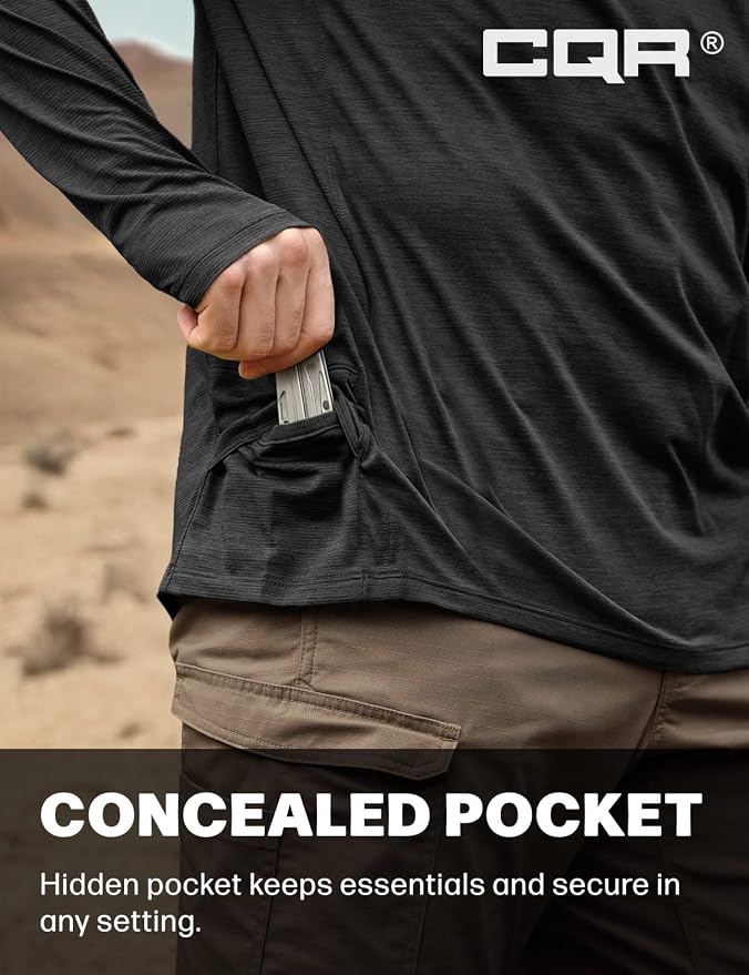 CQR Men's UPF 50+ Sun Protection Long Sleeve Quick Dry Athletic Shirts, Stretch Running Workout Hiking T-Shirts