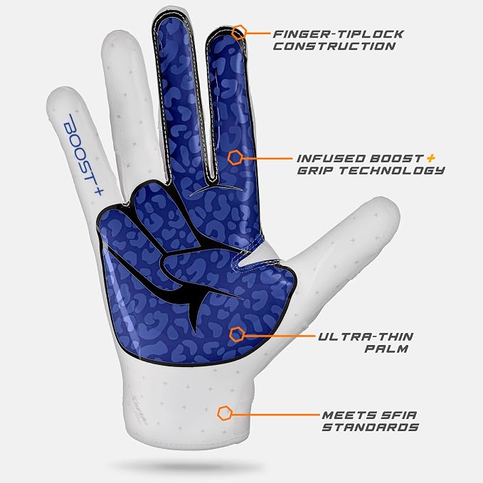 Grip Boost Football Gloves - Peace Stealth 6.0 Boost Plus Sticky Technology - Adult and Youth Football Gloves for Wide Receiver - Men's and Boys Sizes