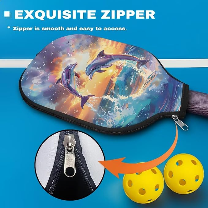 Dolphin 1 Pcs Pickle Ball Racket Case with Zipper Design Universal Pickleball Racket Cover Pickleball Accessories for Protective Paddle Covers Paddle Gifts for Sports Lovers
