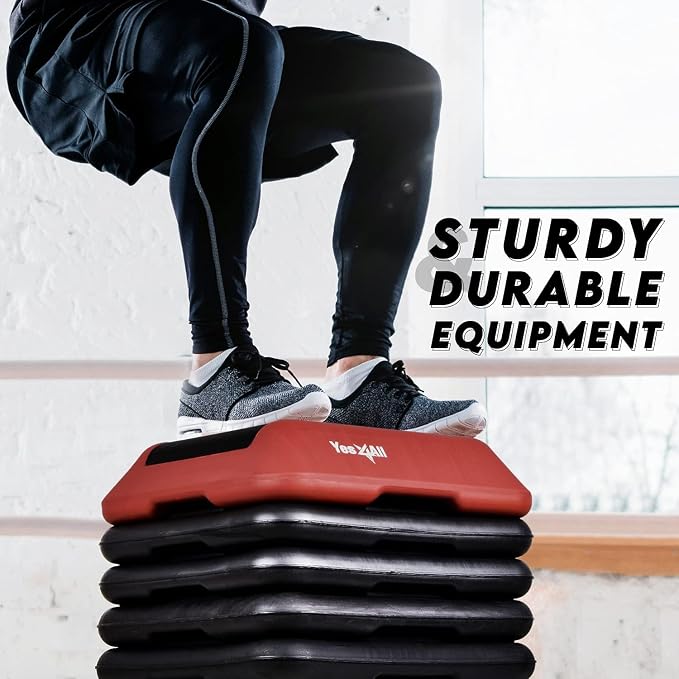 Yes4All High Arobic Step Platform & Stackable Risers - Adjustable 4"/6"/8"/10"/12" Height - Choose Full Step Platform Set or 2-Pack Stackable Risers, Customize for Cardio & Aerobic Exercise