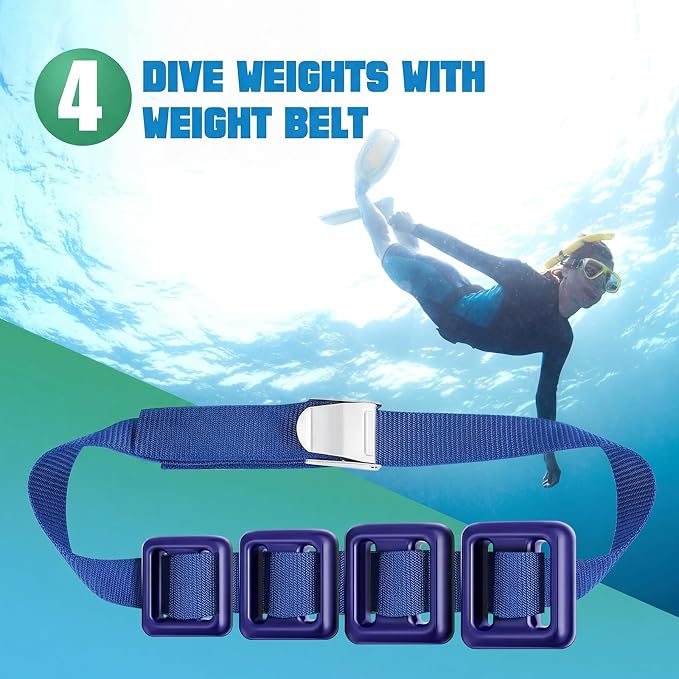 Tellegloww 4 Pcs Dive Weights Belt for Scuba Diving Coated Dive Weights Nylon Dives Belt with 1 Metal Quick Release Buckle for Free Diving Spear Fishing