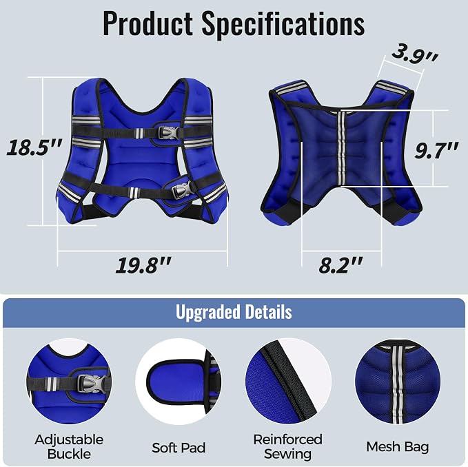 Zeerun Weighted Vest, 6lb/8lb/10lb/12lb/15lb/18lb/20lb/24lb/30lb for Men Women, Reflective Stripe Adjustable Buckle, Comfortable Durable Rucking Vest for Walking Running Strength Training