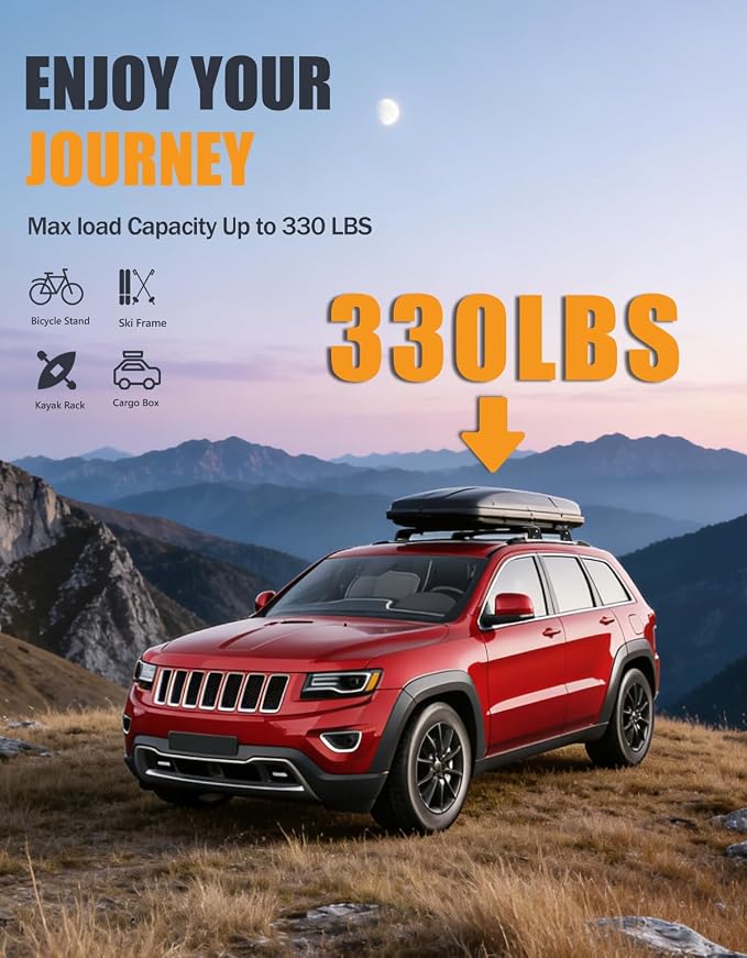 KINGGERI 330lbs Lockable Roof Racks Cross Bars Fit for Jeep Grand Cherokee 2011-2021 with Grooved Side Rails(NOT for Raised Side Rails), Heavy Duty Anti-Theft Aluminum Rails Crossbars Cargo Kayak