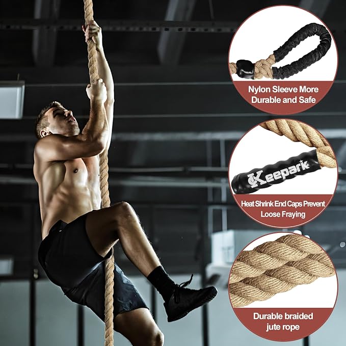 Climbing Rope Gym Exercise Ropes - 1.5 Inch Diameter 10FT 15FT 20FT 25FT 30FT 35FT 40FT 50FT Climb Rope for Fitness & Strength Training, Workout Climbing Rope for Adults Kids Home Indoor or Outdoor