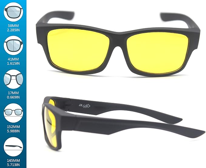 BLUE CUT Fit Over Polarized Sunglasses Driving Clip-on Over Glasses, Solar Shield Sunglasses Over Prescription Glasses
