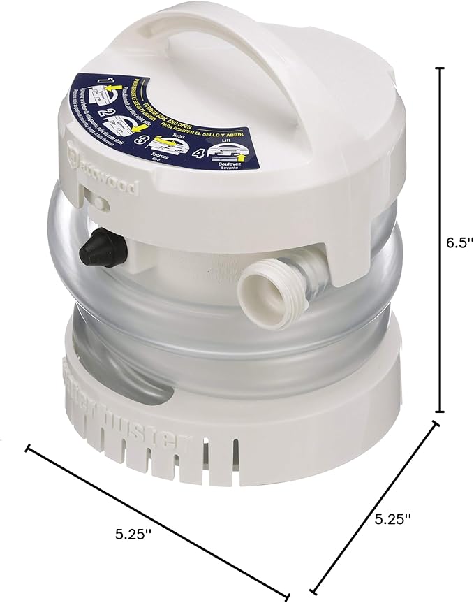 Attwood WaterBuster Portable Submersible Pump, Battery Operated Cordless 200 GPH Utility Water Removal Pump, For Pool Covers, Kayaks & Inflatables, 4140-4