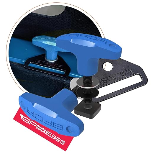 GPCA – Quick Release Tie Down Anchor/T-Handle M8 25mm Screw & D-Plate Set for Ford Bronco Hard Top Removal, Truck Bed Tie Down Anchors, Jeep Accessories, Cargo Tie Down Hooks w/nut 6 Pack (Blue)