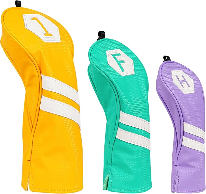 Golf Club Head Covers for Woods and Drivers, Premium Golf Headcovers Set Fit Most Clubs Simple Striped 1PC or 3PCS, Customizable