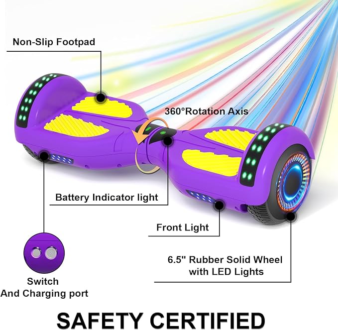 Kids Scooter with Bluetooth Speaker & Corlorful LED Lights, Dual 250W Motor 7.5 Mph Speed, Gifts for All Ages