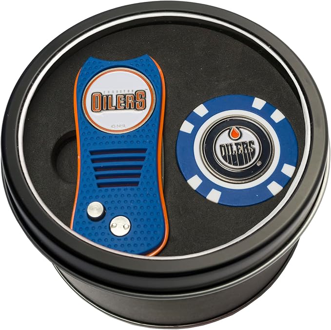 Team Golf NHL Gift Set Retractable Divot Tool & Chip, Includes 2 Double-Sided Enamel Ball Markers, Patented Design, Less Damage to Greens, Retractable Mechanism