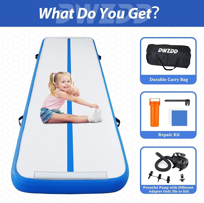 Dwzdd Gymnastics Air Mat 10ft/13ft/16ft/20ft Tumbling Mat Inflatable Gymnastics Tumble Track for Home/Gym/Training/Cheerleading/Water with Electric Pump