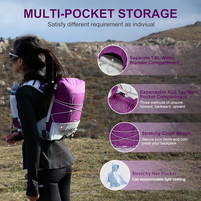 IX INOXTO Running Vest Hydration Backpack, Lightweight Running Backpack Hydration Pack with 1.6L Water Bladder Daypack for Trail Running Hiking Cycling Race Marathon for Women Men