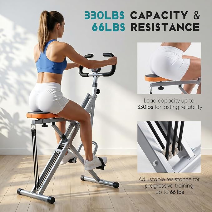 Simple Deluxe Squat Machine, 2 in 1 Squat Rowing Machine, Adjustable Resistance & 330LB Weight Capacity, Foldable Home Exercise Equipment, Glute& Leg Trainer Machine