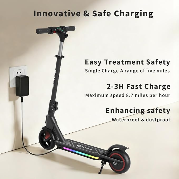 SIMATE Electric Scooter for Kids Ages 6-14, 3 Adjustable Heights 34"/37"/39", LED Display & Colorful Lights, Foldable Kids Electric Scooter, 8.7 MPH Safe Speed, Gifts for Boys Girls