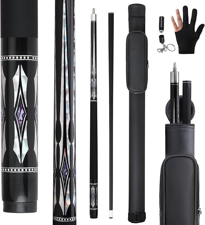 Glass Fiber Pool Cue Stick with Case Combo Set, 12.5mm Professional Pool Stick 58" Low Deflection Billiards Cue Stick 19 Oz Pool Cue Set for Men Adults Players
