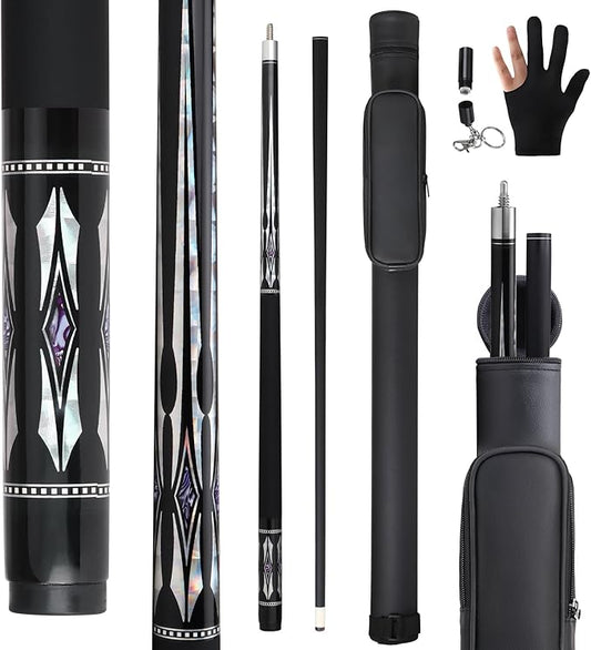 Glass Fiber Pool Cue Stick with Case Combo Set, 12.5mm Professional Pool Stick 58" Low Deflection Billiards Cue Stick 19 Oz Pool Cue Set for Men Adults Players