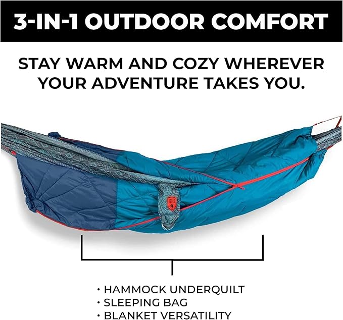 GRAND TRUNK 360° ThermaQuilt 3-in-1 Hammock Underquilt | Converts to Sleeping Bag or Blanket | 40°F Rated, Lightweight Insulated Camping Quilt | Blue/Navy