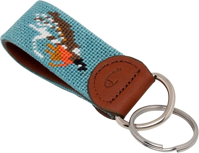 Leather Hand-Stitched Needlepoint Key Fob or Key Chain