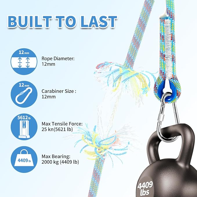 Tree Swing Ropes (Set of 2), 3FT/5FT/10FT/15FT/20FT, Tree Swing Straps Hanging Kit Holds 4400 lbs, Heavy Duty Carabiners for All Swing Hammock Playground Set Accessories (20 FT)
