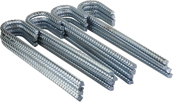 Pinnacle Mercantile 32 Pack Anti Rust Rebar Stakes J Hook Heavy Duty Galvanized Steel Ground Anchors 12 inch Long 3/8 inch Round Chisel Point End Made USA