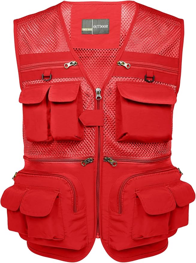 Flygo Men's Fishing Vest Utility Lightweight Outdoor Travel Safari Photo Cargo Vest with 16 Pockets
