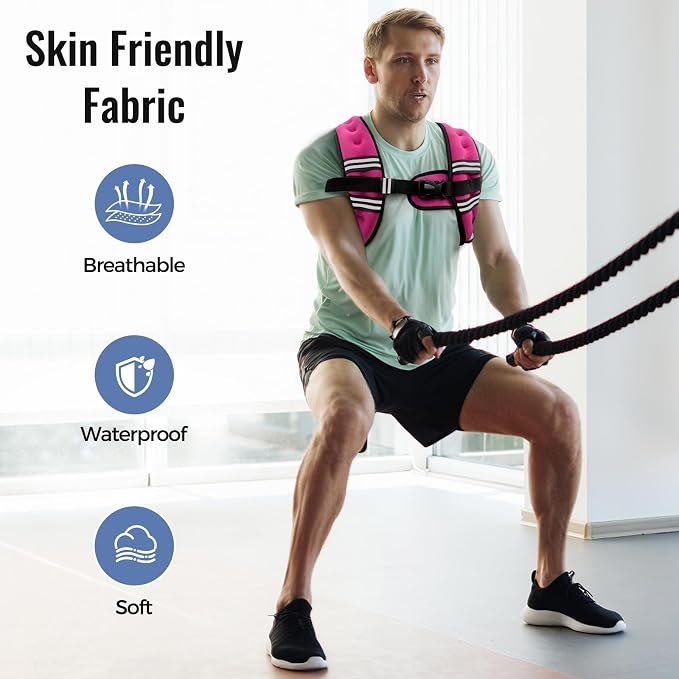 Zeerun Weighted Vest, 6lb/8lb/10lb/12lb/15lb/18lb/20lb/24lb/30lb for Men Women, Reflective Stripe Adjustable Buckle, Comfortable Durable Rucking Vest for Walking Running Strength Training