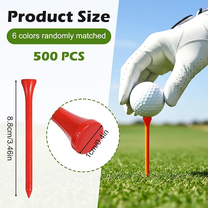 500 Pcs Wood Golf Tees Bulk 3-1/4 Inch Unbreakable Long Colored Tall Golf Tees for Men Women Kids Balls Game