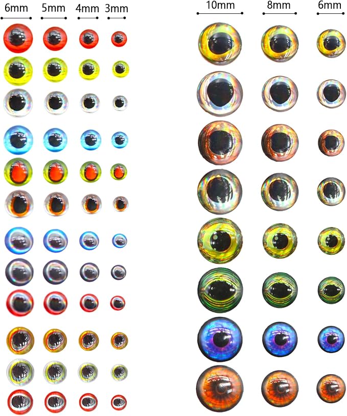 3D 4D 5D Fishing Lure Eyes Assortment with 1 Piece Tweezer for Making Fish Bait Fly Tying Streamers Crafts DIY Accessory (6 Sizes: 3 mm/ 4 mm/ 5 mm/ 6 mm/ 8 mm/ 10 mm)