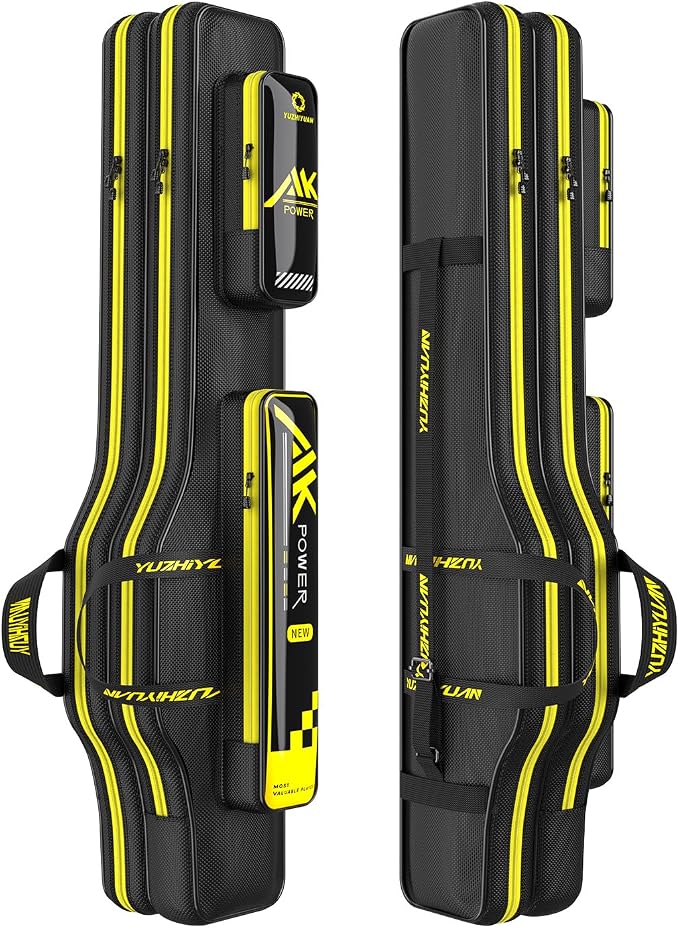 Fishing Rod Case 51in Double-Layer 1680D Heavyweight Oxford Fishing Pole Case & Bag with Wire Frame Support(Not Hardshell)Quick-Access Compartments Anti-Sag Design Fishing Rod Bag Fishing Gift for Men