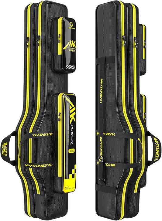 Fishing Rod Case 51in Double-Layer 1680D Heavyweight Oxford Fishing Pole Case & Bag with Wire Frame Support(Not Hardshell)Quick-Access Compartments Anti-Sag Design Fishing Rod Bag Fishing Gift for Men