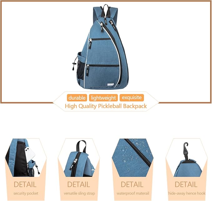 Sucipi Pickleball Bag - Men's & Women's Pickleball Backpack, Adjustable Sling Bag w/Fence Hook/Large Capacity/Safety Pocket