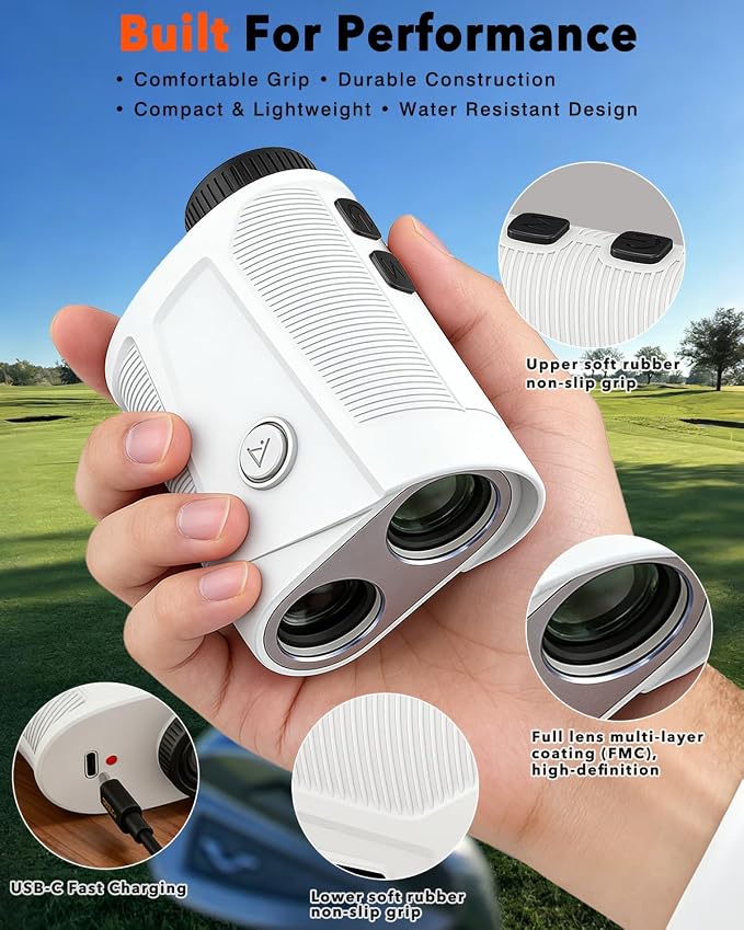 Golf Rangefinder with Slope - 1500 Yard Laser Range Finder for Golfing & Hunting, High-Precision Flag Locking Vibration, 7X Magnification, USB-C Rechargeable, Built-in Magnetic Strip