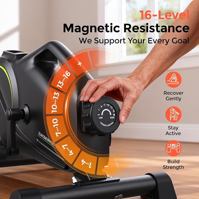 YOSUDA Under Desk Bike with 16-Level Magnetic Resistance, Mini Exercise Bike with Bluetooth App, Pedal Exerciser While Sitting for Office Workers & Seniors, for Home Exercise & Recovery