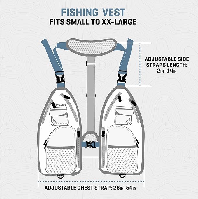 Allen Company Ultra-Light Gallatin Strap Pack Fishing Vest, Fits up to 4 Tackle/Fly Boxes, 14 Accessory Pockets