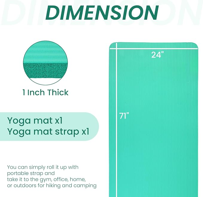 Signature Fitness Extra Thick High-Density Foam Yoga Mat – Multiple Thicknesses (1/2" & 1") / Multiple Colors – Double-Sided Non-Slip Surface – with Carrying Strap for Pilates, Yoga & Home Workouts