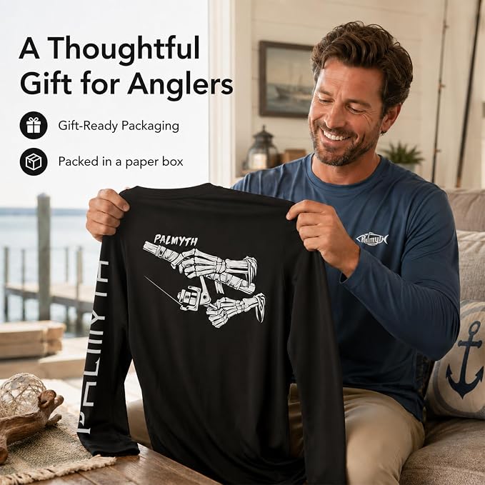 Palmyth Fishing Shirts for Men Long Sleeve UPF 50+ T Shirt Sun Protection | Quick Dry, Sun Protection, Myth-Cool Fabric, Fish Print, Moisture Wicking, Stretchy, Breathable, Fishing,Boating,Outdoor Wear