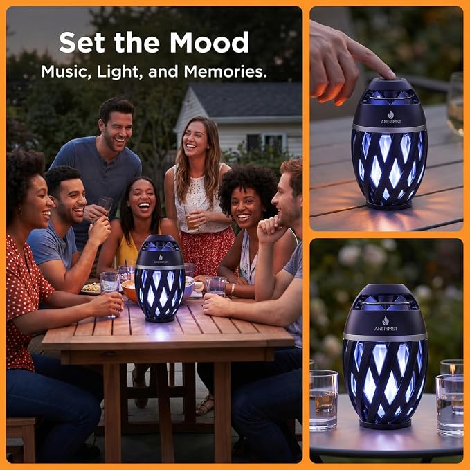 ANERIMST for Dad, Outdoor Bluetooth Speakers with LED Torch Light – Wireless & Waterproof Speaker for Garden, Patio, 360° Sound, 24-Hour Playtime for Men (Blue Light)
