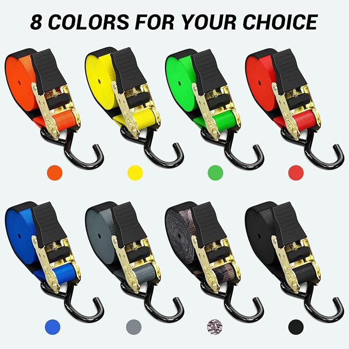 Ohuhu Ratchet Tie Down Strap 15 Ft - 500 lbs Load Cap with 1500 lbs Breaking Limit, Ratchet Tie Downs Logistic Cargo Straps for Moving Appliances, Motorcycle (Grey, 8-Pack)