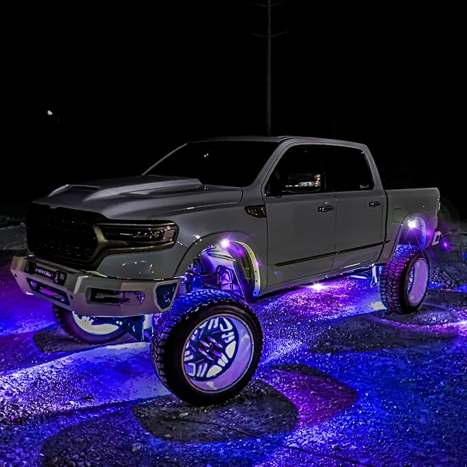 OFFROADTOWN RGB LED Rock Lights Kit 8 pods Underglow Multicolor Neon Light Pod with Bluetooth App Control IP68 Exterior Wheel Well Light for Pickup Tundra Dodge GMC UTV Truck