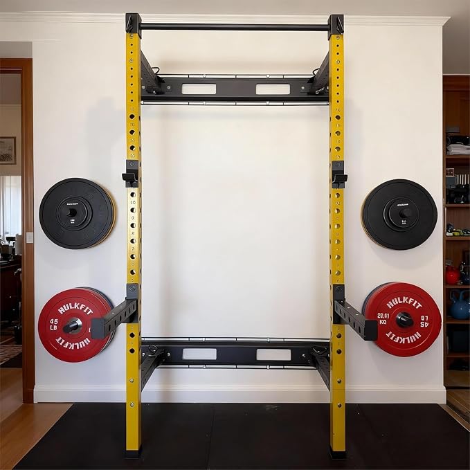 Fitvids Wall Mounted Power Rack Squat Stand, 1000 Pound Capacity for Home and Garage Gym with J-Hooks,Squat Lever Arm, Multiple Size and Colors