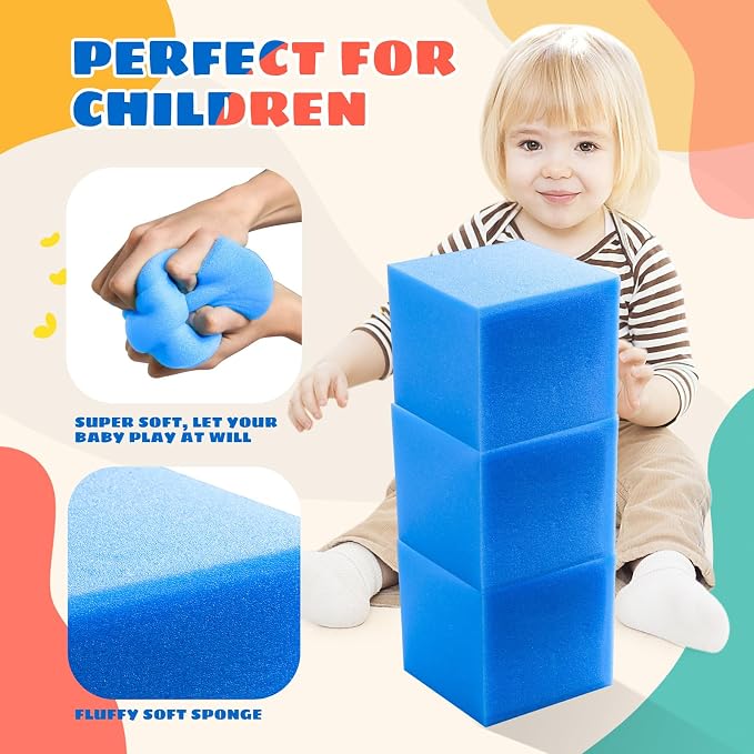 Foam Pit Cubes, 24 PCS 5 Inches Gymnastics Foam Blocks Trampoline Blocks, Multi-Sport Protective Padding for Freerunning, Trampoline, Parkour, Skate Parks & BMX - Dark Blue & Orange