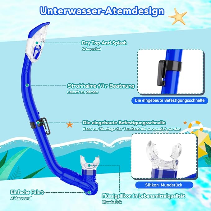 Snorkeling Gear for Kids with Foldable Silicone Full Dry Snorkel, Kids Snorkel Set Anti Leak Youth Junior Snorkeling Package Diving Mask Soft Tube with Mesh Bag Scuba Swimming Goggles