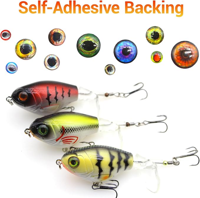 3D 4D 5D Fishing Lure Eyes Assortment with 1 Piece Tweezer for Making Fish Bait Fly Tying Streamers Crafts DIY Accessory (6 Sizes: 3 mm/ 4 mm/ 5 mm/ 6 mm/ 8 mm/ 10 mm)