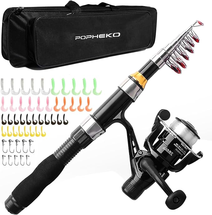 Fishing Rod Reel Full Kit Portable Travel Spinning Pole Reel Lure Carry Bag | Beginner Telescopic Fishing Rod Set 5.58FT/6.89FT Ultralight Pole Accessories Kit for Youth Adults Saltwater Freshwater