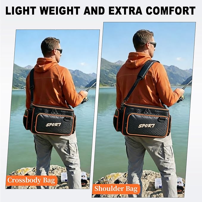 AUMTISC Fishing Tackle Bags, Tackle Box Organizer Gear Storage Bag, Freshwater or Saltwater Fishing Accessories Bags, Waterproof Fishing Bag with Detachable Shoulder Strap for 3700 Tackle Box, Orange