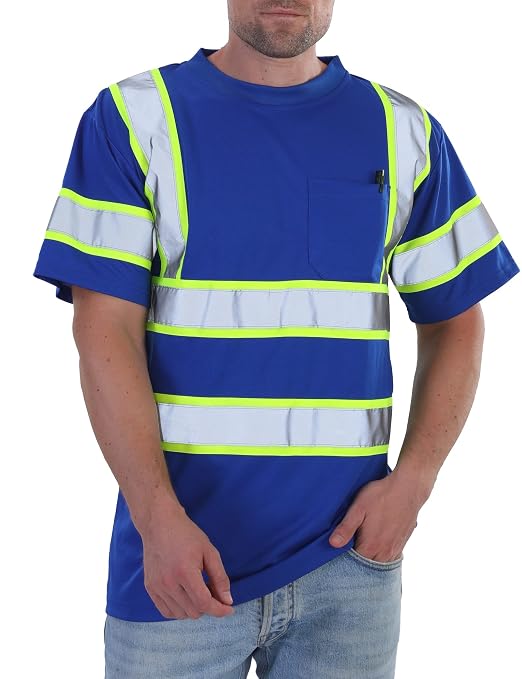 sesafety Premium Silver Reflective Safety Shirts for Men, 360° High Visibility ANSI Class 3 Construction Work T-Shirts with Pocket, Durable Anti-Peeling Hi Vis Shirt for Night Shifts