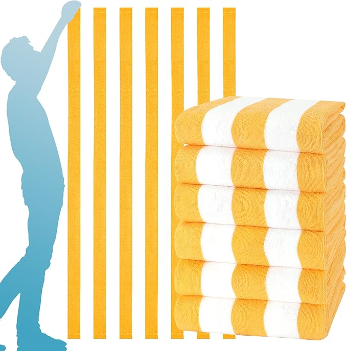 Genovega 6 Packs Oversized 72X40 Inch Stripe Beach Towel Thin Terry Set Extra Large XL Big Clearance Towels Absorbent Soft Swim Pool Travel Accessories Essentials Camping Adults Men Women Gift Yellow