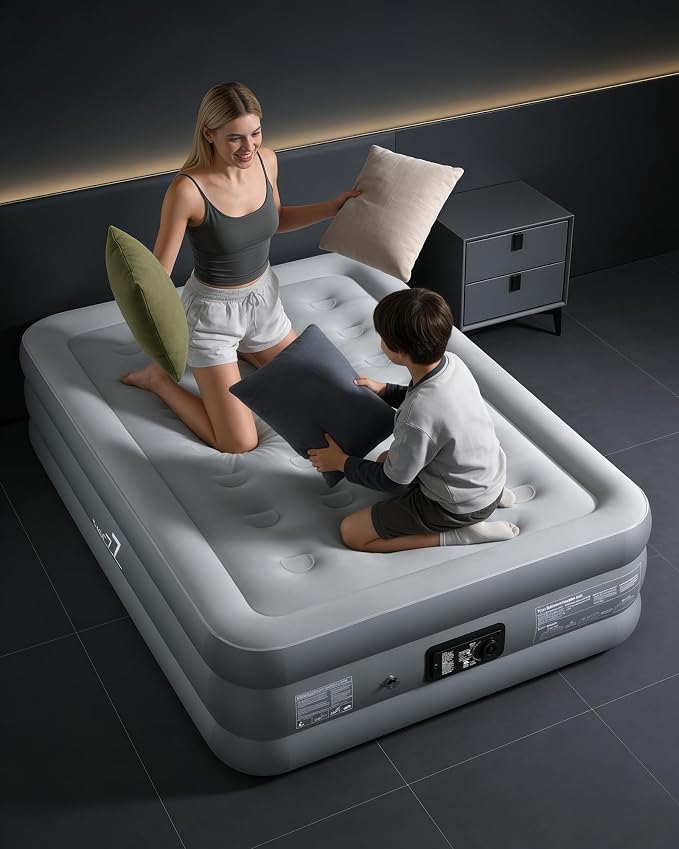 air Mattress Full with Built in Pump – 18-Inch Thickened air Bed Suitable for Camping, Home use, and Guest Accommodation, Supports Up to 600 Pounds (Dark Gray, Full)