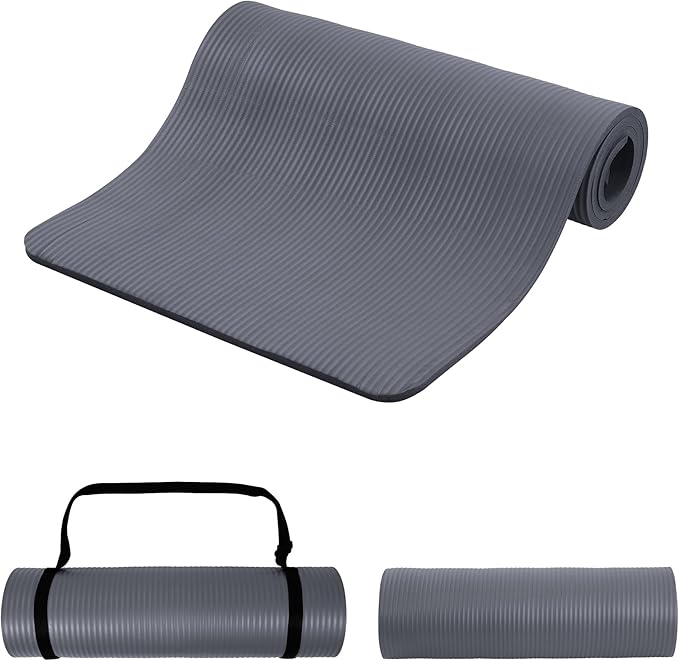 Signature Fitness Extra Thick High-Density Foam Yoga Mat – Multiple Thicknesses (1/2" & 1") / Multiple Colors – Double-Sided Non-Slip Surface – with Carrying Strap for Pilates, Yoga & Home Workouts